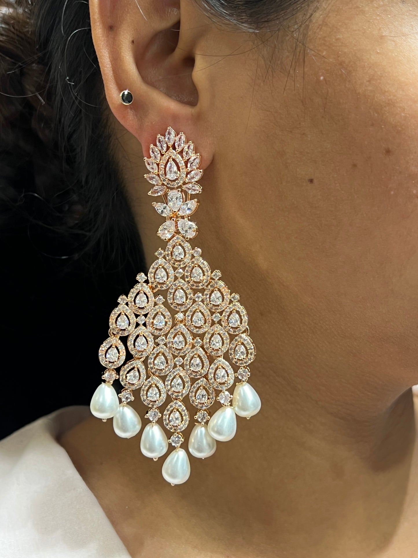 DIA DIAMOND PEARL DROP EARRING E-1028