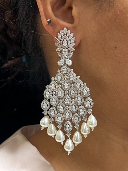 DIA DIAMOND PEARL DROP EARRING E-1028