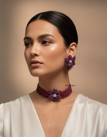 BLOOMING ROSE INVISIBLE SETTING NECKLACE N-1009