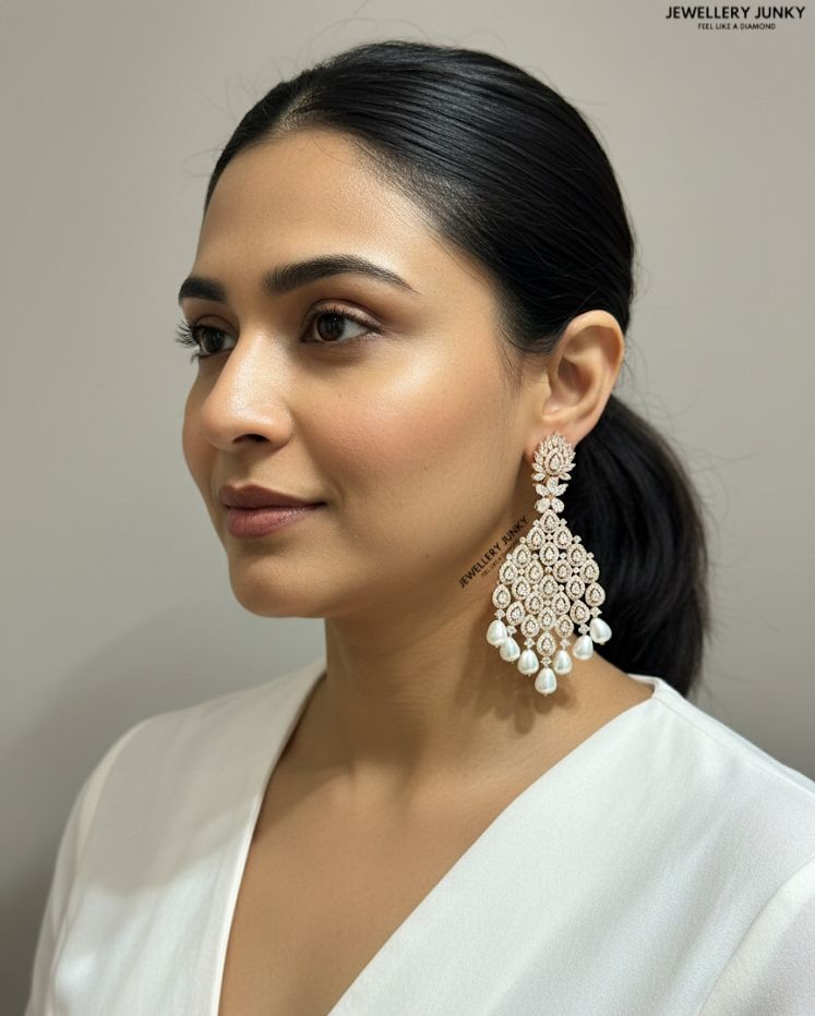 DIA DIAMOND PEARL DROP EARRING E-1028