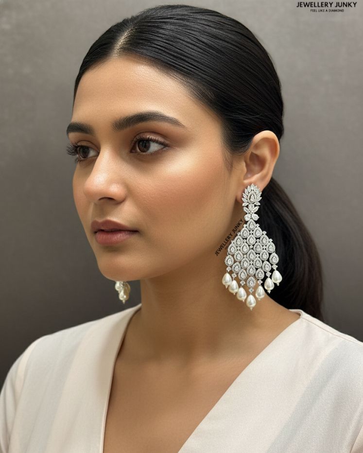 DIA DIAMOND PEARL DROP EARRING E-1028